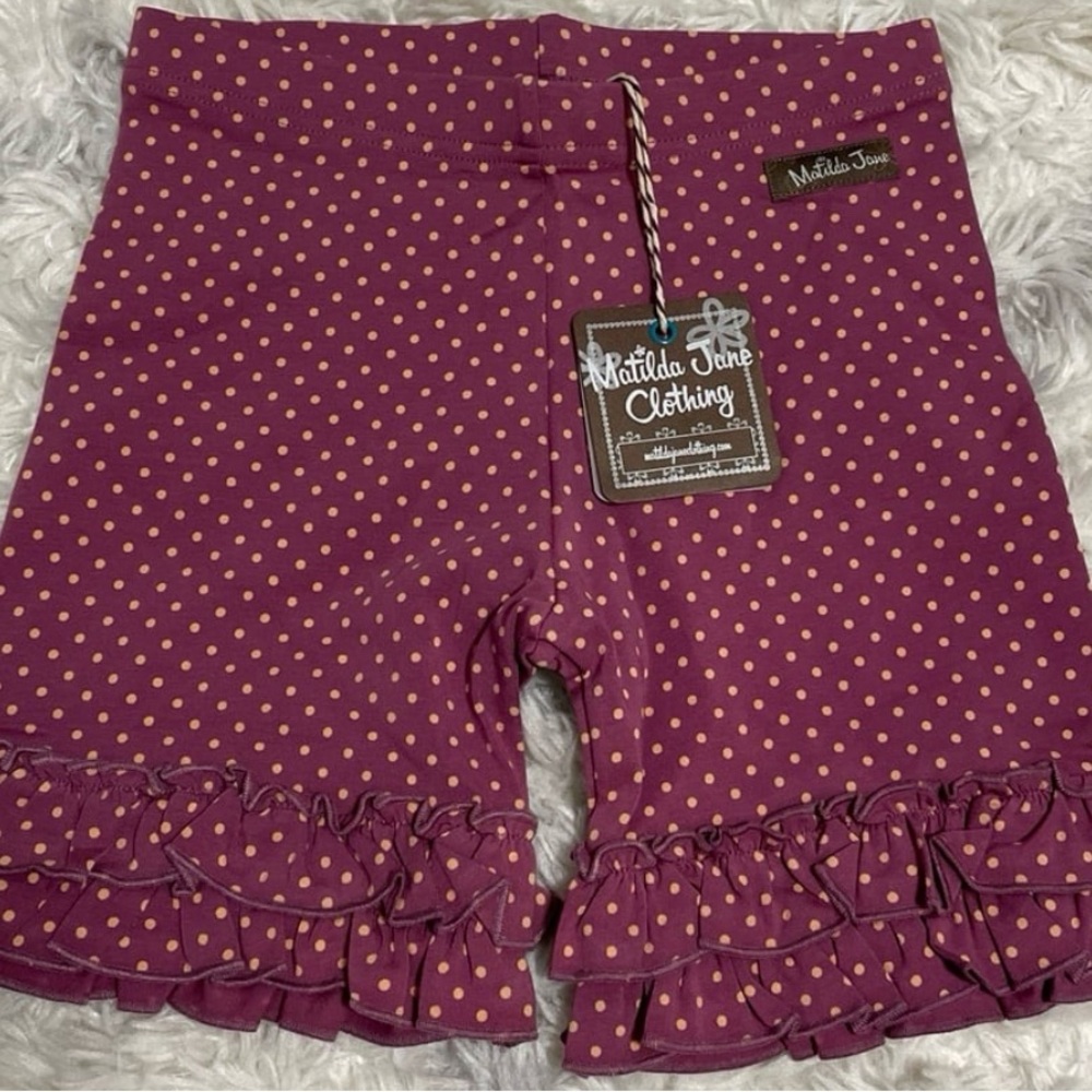 Matilda Jane Plum Polka Dot Ruffle Shorts size 8 years NWT